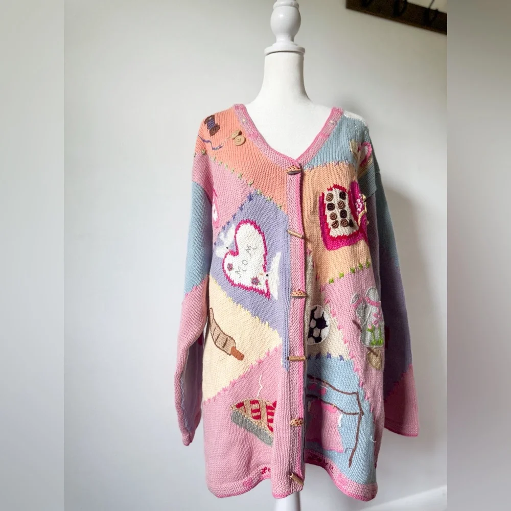 SOLD Vintage Storybook Knits Mom Themed Cardigan - Picture 1 of 8